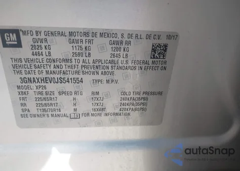 2018 Chevrolet Equinox Ls z USA, uszkodzony, nr VIN 3GNAXHEV0JS541554